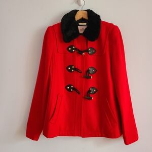 Juicy Couture Red Wool Pea Coat with Black Accents Size Medium